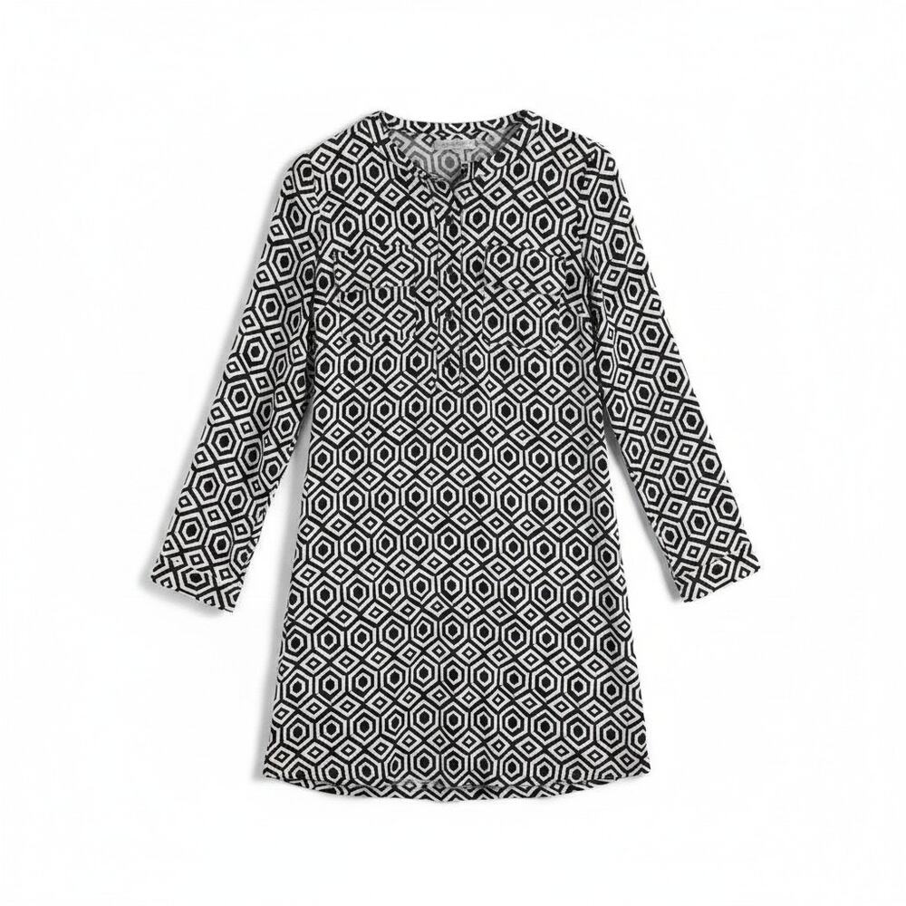 GAP Womens Long Sleeve Geometric Shift Work Dress Navy White S Career Corp Core